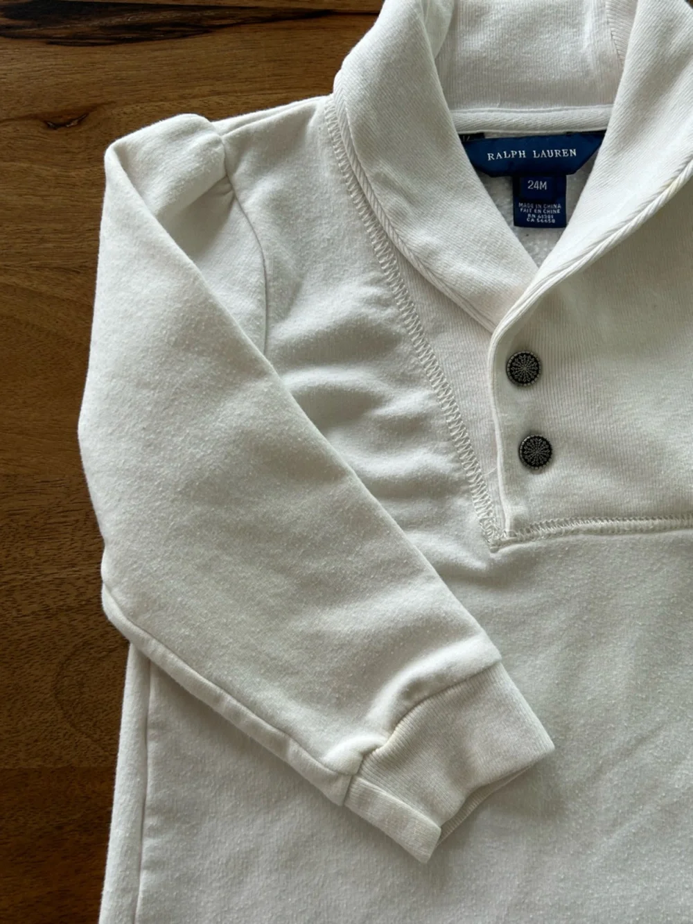 Ralph Lauren - Girls Cream Ruffle-Hem Pullover Top w/ Fleece Lining - 24 mo.
